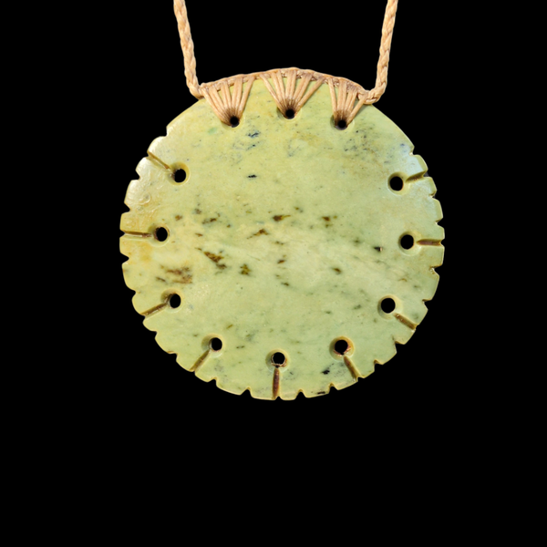 Porowhita Raukaraka- Greenstone Disc Pendant
