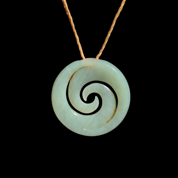 Koru Siberian White Jade- Greenstone Spiral Pendant - Sands Carving Studio