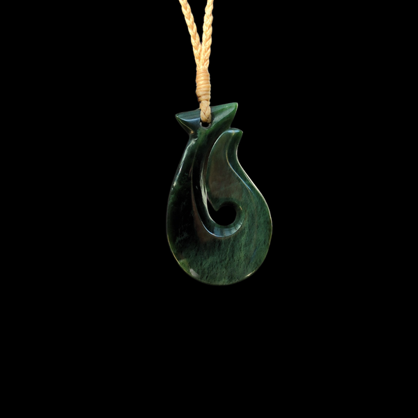 Hei Matau Raukaraka - Greenstone Fishhook Pendant
