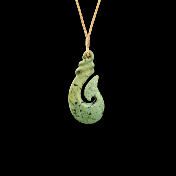 Hei Matau Raukaraka - Greenstone Fishhook Pendant