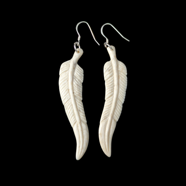 Whale Bone Mau Taringa - Drop Feather Earrings