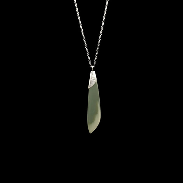 Roimata Kawata Inanga - Silver Greenstone Roimata Pendant - Sands Carving Studio