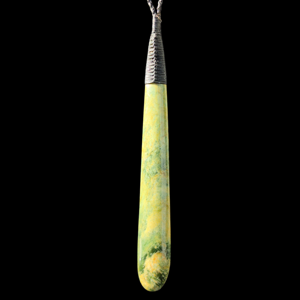 Roimata Raukaraka - Greenstone Teardrop Pendant Front - Sands Carving Studio