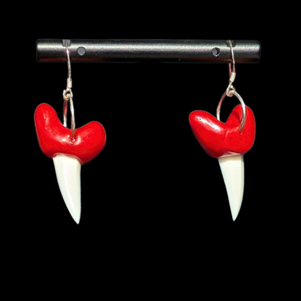 Mau Taringa Kura Mako - Red Wax Shark Tooth Earrings