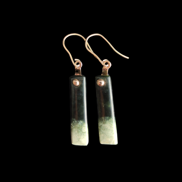 Mau Taringa Tangiwai - Pounamu Earrings with 9ct Gold Hooks