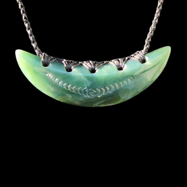 Kōuma Inanga- Greenstone Breastplate Pendant Front - Sands Carving Studio