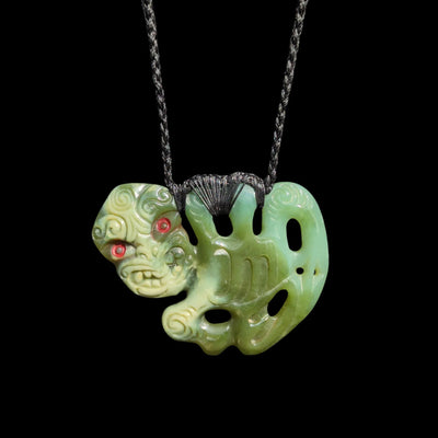 Hei Tiki Inanga - Greenstone Tiki Pendant - Sands Carving Studio