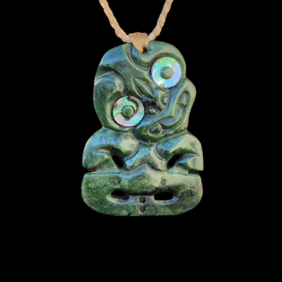 Hei Tiki Kawakawa - Double Sided Greenstone Tiki Pendant
