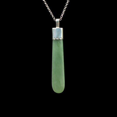 Roimata Inanga with Sterling Silver Cap - Greenstone Teardrop Pendant - Sands Carving Studio