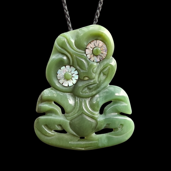 Hei Tiki Inanga - Greenstone Tiki Pendant Front- Sands Carving Studio