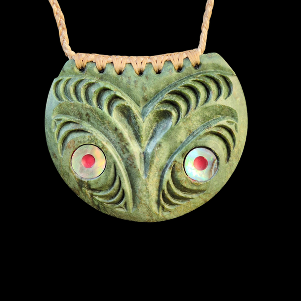 Ruru Kōkopu  - Greenstone Owl Pendant