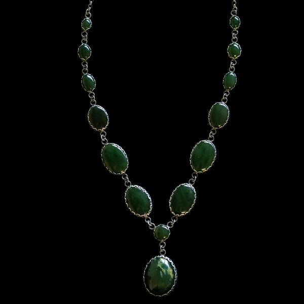 Kahurangi and Raukaraka Cascading Cabochon Sterling Silver Necklace - Sands Carving Studio