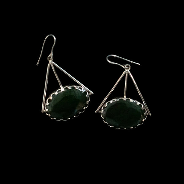 Kahurangi Pounamu Silver Oval Earrings - Sands Carving Studio