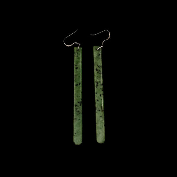 Inanga Pounamu Mau Taringa - Greenstone Earrings - Sands Carving Studio