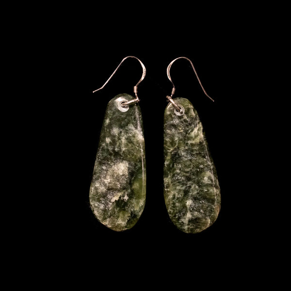 Tangiwai Pounamu Mau Taringa Drop Pendant Earrings - Sands Carving Studio