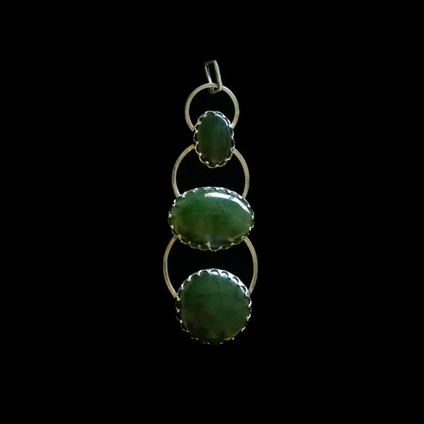 Triple Cabachon Silver and Kahurangi Pounamu Pendant - Sands Carving Studio