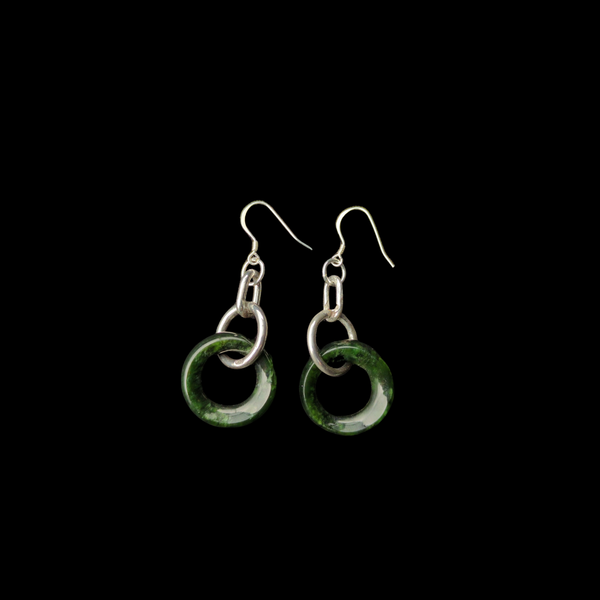 kawakawa and sterling silver mau taringa bi disc pounamu earrings by sands
