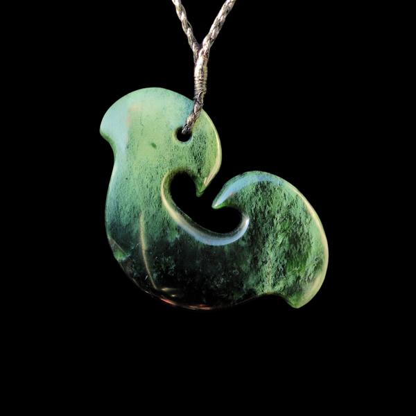 Hei Matau Black Marsden Raukaraka - Greenstone Fishhook Pendant