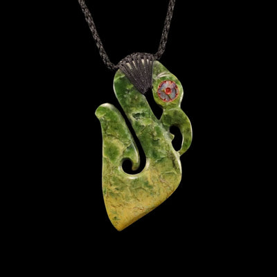 Matau-Manaia Raukaraka- Pounamu Hook Guardian Pendant - Sands Carving Studio