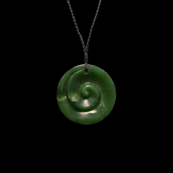 Koru Kahurangi - Greenstone Spiral Pendant - Sands Carving Studio