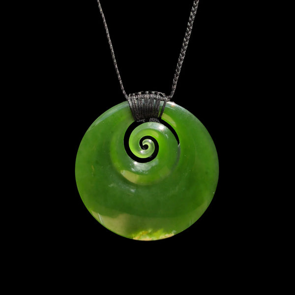 Koru Kahurangi - Greenstone Spiral Pendant - Sands Carving Studio