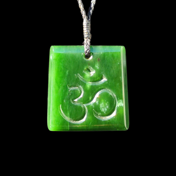 Kahurangi Whakarei - Greenstone OM Symbol Pendant Front - Sands Carving Studio