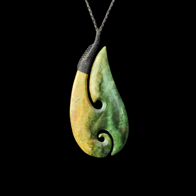 Hei Matau Raukaraka- Greenstone Fishhook Pendant