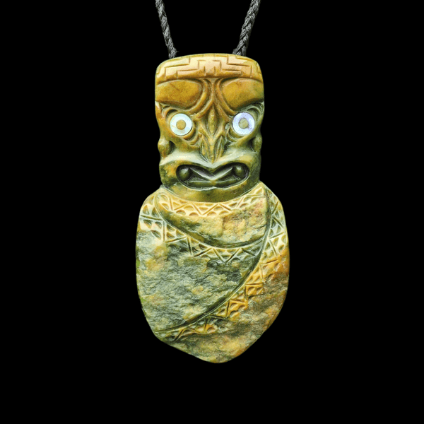 Hei Tiki Raukaraka - Greenstone Tiki Pendant Front - Sands Carving Studio