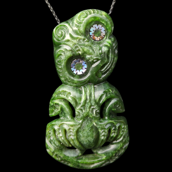 Hei Tiki Kawakawa - Greenstone Tiki Pendant