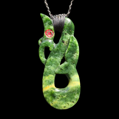Matau-Manaia Raukaraka- Pounamu Hook Guardian Pendant - Sands Carving Studio