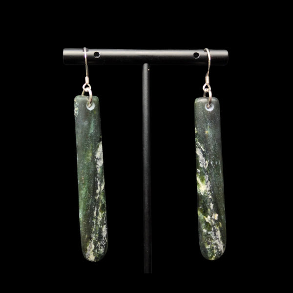 Mau Taringa Nelson Tangiwai - Pounamu Earrings - Sands Carving Studio