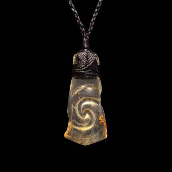 Hei Toki Koru Kāpia - Kauri Gum Spiral Adze Pendant - Sands Carving Studio
