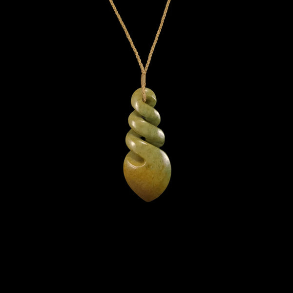 Pikorua Raukaraka - Greenstone Twist Pendant - Sands Carving Studio