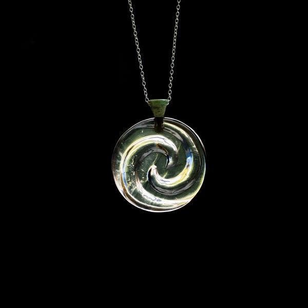 Sterling Silver and Kauri Gum Raukaraka Koru - Spiral Pendant - Sands Carving Studio