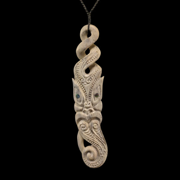 Hei Taniwha Paikea - Whale Bone Taniwha Pendant - Sands Carving Studio