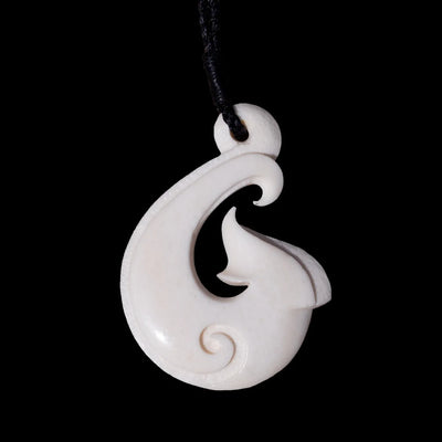 Hei Matau - Contemporary Bone Fishhook Pendant - Sands Carving Studio