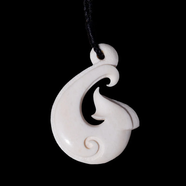 Hei Matau - Contemporary Bone Fishhook Pendant - Sands Carving Studio