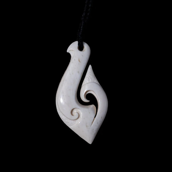 Hei Matau - Contemporary Bone Fishhook Pendant - Sands Carving Studio