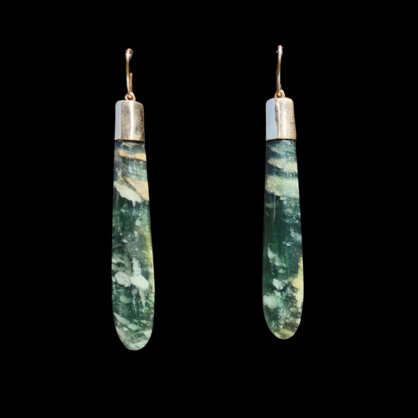 Gold Spotted Tangiwai Mau Taringa - Pounamu Earrings - Sands Carving Studio