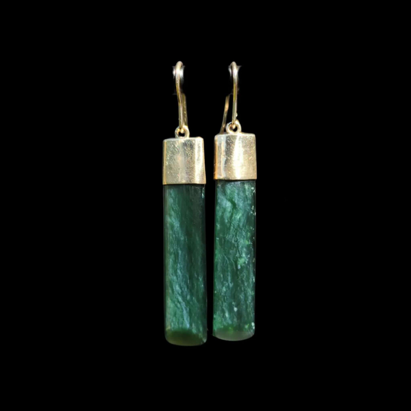 Gold Tangiwai Mau Taringa - Pounamu Earrings - Sands Carving Studio