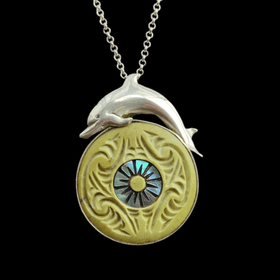 Raukaraka Porohita Dolphin - Greenstone Stirling Silver Pendant Front- Sands 