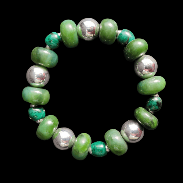 Kahurangi, Aotea and Sterling Silver Bead Bracelet - Sands Carving Studio