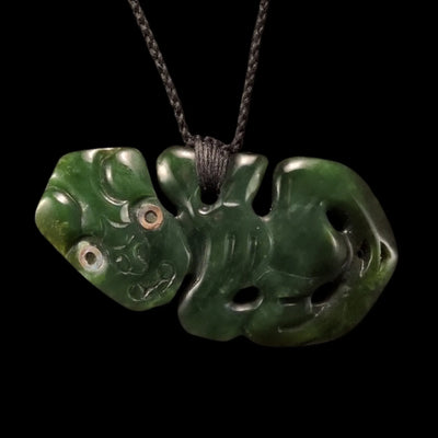 Hei Tiki Inanga - Greenstone Tiki Pendant - Sands Carving Studio