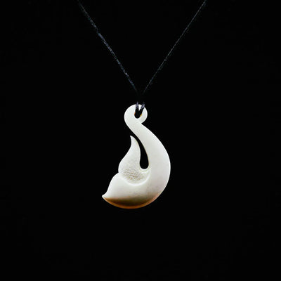 Hei Matau - Contemporary Bone Fishhook Pendant - Sands Carving Studio
