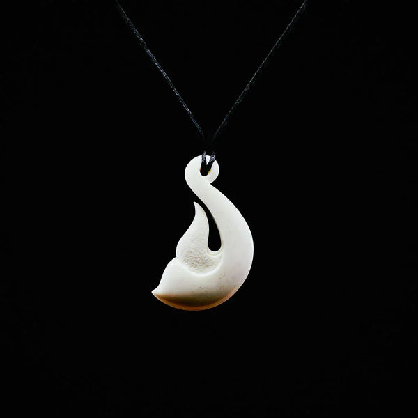 Hei Matau - Contemporary Bone Fishhook Pendant - Sands Carving Studio