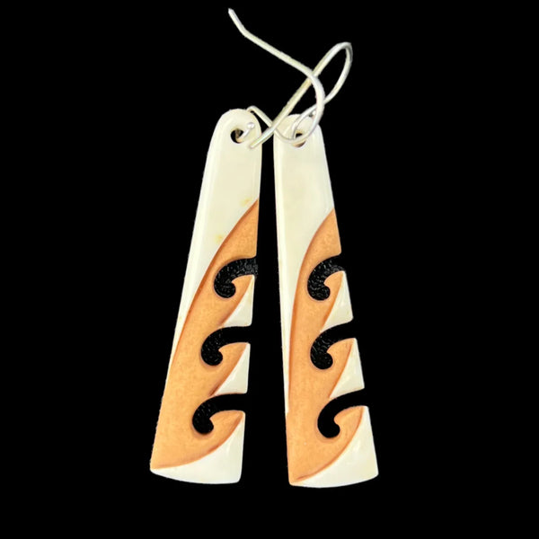 Koru Toki - Contemporary Bone Adze Spiral Earrings - Sands Carving Studio