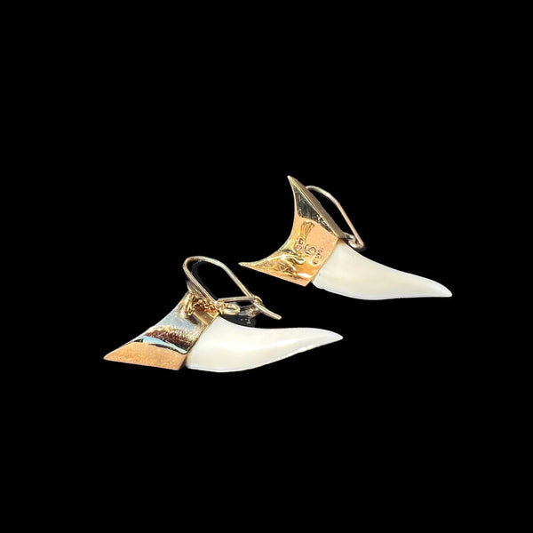 9 ct Gold Capped Forward Facing Mako Teeth Earrings - Sands Carving Studio